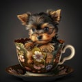 Yorkie Puppy inside a Tea Cup - Ai Generative