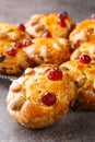 Yorkshire Fat Rascals delicious scone like cake, flecked with citrus and spice and filled with juicy raisins closeup on the table Royalty Free Stock Photo