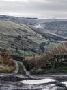 Yorkshire moorland in winter lane and stone walls Royalty Free Stock Photo