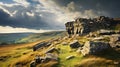 Yorkshire Plateau: Majestic Rock Formation Amidst Stormy Sky