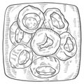 Yorkshire pudding british or england food cuisine isolated doodle hand drawn sketch with outline style