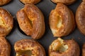 Yorkshire pudding close up top down view inside tray Royalty Free Stock Photo