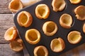 Yorkshire puddings in baking dish closeup. horizontal top view