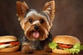 Yorkshire terrier burger food. Generate Ai Royalty Free Stock Photo