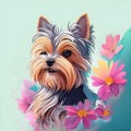 Yorkshire terrier dog animal pet decorated with flowers background