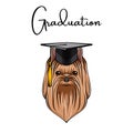 Yorkshire Terrier dog graduate. Graduation cap hat. Education symbol. Dog portrait. Vector.