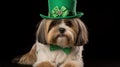 Yorkshire terrier in a hat. Portrait of a dog dressed as a leprechaun.