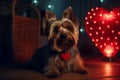 Yorkshire terrier with heart collar. Generate ai