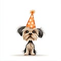 Yorkshire Terrier in party hat white background Royalty Free Stock Photo