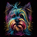 Yorkshire Terrier portrait. Colorful vector illustration on black background.