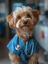 Yorkshire Terrier portraying a doctor, wearing a uniform, and staring at the camera Royalty Free Stock Photo
