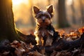 Yorkshire terrier puppy. close-up portrait, against the background of nature. Ai art Royalty Free Stock Photo