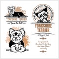 Yorkshire Terrier - vector set for t-shirt, logo and template badges on white