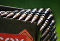 Belt of cartridges for machine gun. GPMG. Royalty Free Stock Photo