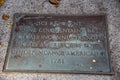 Brass plaque commemorating French losses at The Battle of Yorktown, 1781. Yorktown, VA,USA. October 4, 2019.