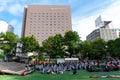 YOSAKOI Soran Festival. Powerful dance performances parade in Odori Park, Sapporo City.