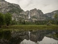 Yosemite Fall Reflects in the Calm Waters Flooding the Valley Royalty Free Stock Photo
