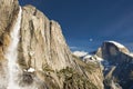 Yosemite Falls and Half Dome in Winter Royalty Free Stock Photo