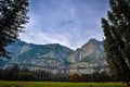 The Cascades of Yosemite Falls seen from the Meadows of Yosemite Valley - California Royalty Free Stock Photo