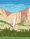 Yosemite Falls in Yosemite National Park Located in the Sierra Nevada of California WPA Poster Art Royalty Free Stock Photo