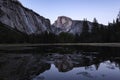 Yosemite Half Dome and reflection as seen from Merced River, Yosemite Valley at dusk, California Royalty Free Stock Photo