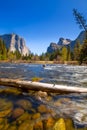 Yosemite Merced River el Capitan and Half Dome Royalty Free Stock Photo