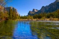 Yosemite Merced River el Capitan and Half Dome Royalty Free Stock Photo