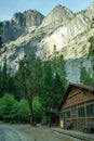 Yosemite National Park, CA / Aug. 22, 2019: a vertical image of a cabin at Curry Village Royalty Free Stock Photo