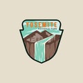 yosemite national park emblem vector illustration template graphic design. waterfall in nature with mountain landscaped banner and