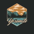 Yosemite national park, hand drawn line style with digital color