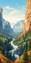 Yosemite National Park Mountain Landscapes: A Detailed Shaded Illustration