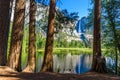 Yosemite National Park - Reflection in Merced River of Yosemite waterfalls and beautiful mountain landscape, California, USA Royalty Free Stock Photo