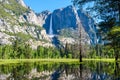 Yosemite National Park - Reflection in Merced River of Yosemite waterfalls and beautiful mountain landscape, California, USA Royalty Free Stock Photo