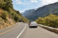 Cars parked on the way in the Yosemite National Park. California, United States Royalty Free Stock Photo