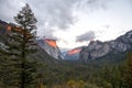 Yosemite Tunnel View Red sunset phenomenon Royalty Free Stock Photo