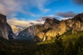 Yosemite Valley and Bridalveil Fall at sunset Royalty Free Stock Photo