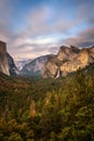 Yosemite Valley and Bridalveil Fall at sunset