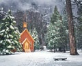 Yosemite Valley Chapel at winter with snow - Yosemite National Park, California, USA Royalty Free Stock Photo