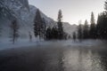 Eerie evening mist in Yosemite valley