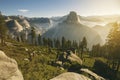 Yosemite valley with half dome during morning sunrise Royalty Free Stock Photo