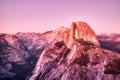 Yosemite Valley and Iconic Half Dome at Dusk with Vibrant Colors, Yosemite National Park Royalty Free Stock Photo