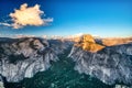 Yosemite Valley with Illuminated Half Dome at Sunset, View from Glacier Point, Yosemite National Park Royalty Free Stock Photo