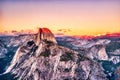 Yosemite Valley with Illuminated Half Dome at Sunset, View from Glacier Point, Yosemite National Park Royalty Free Stock Photo