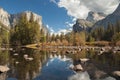 Yosemite Valley Merced River Reflection. Serene autumn morning Royalty Free Stock Photo