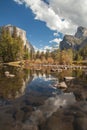 Yosemite Valley Merced River Reflection. Serene autumn morning Royalty Free Stock Photo