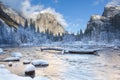 Yosemite Valley Merced River. Serene winter scene