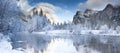Yosemite Valley Merced River. Serene winter scene Royalty Free Stock Photo