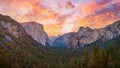 Yosemite valley nation park during sunset view from tunnel view on twilight time. Royalty Free Stock Photo