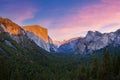 Yosemite valley nation park during sunset view from tunnel view on twilight time. Royalty Free Stock Photo