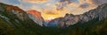 Yosemite valley nation park during sunset view from tunnel view on twilight time. Royalty Free Stock Photo